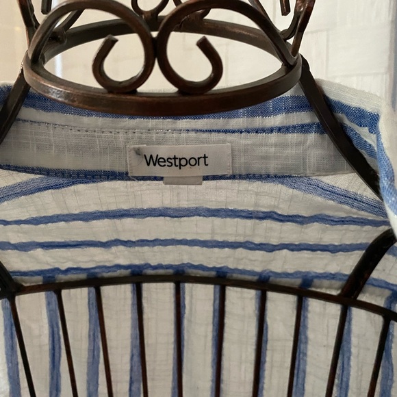 White and Blue Striped Button Blouse - Picture 2 of 3